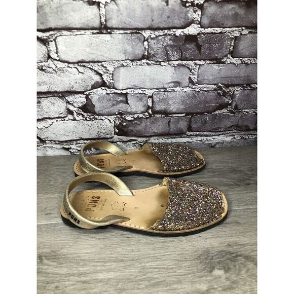 Pons Glitter Leather Casual Peep Toe Slingback Flats Sandals Women Sz 8M US/39EU - Picture 12 of 14